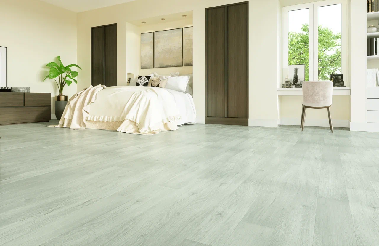 Кварцвиниловый SPC ламинат Home Expert Natural Дуб Зимний лес 1210 / 1028-29 1220×150×3,5 фото в интерьере